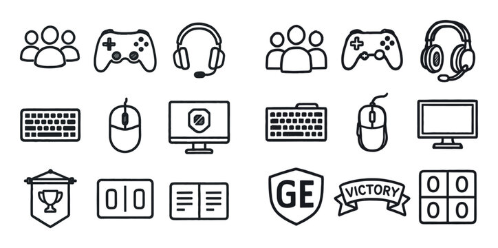 Gaming icons with controller headset keyboard flat