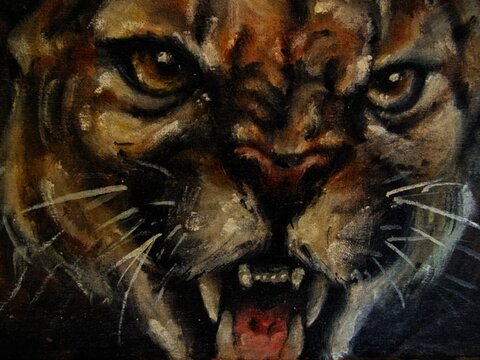 Pintura al &oacute;leo de un felino, puma. 