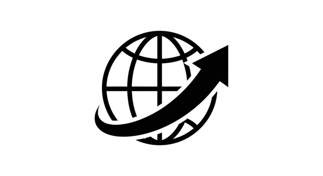 Black Globe with Arrow Icon.