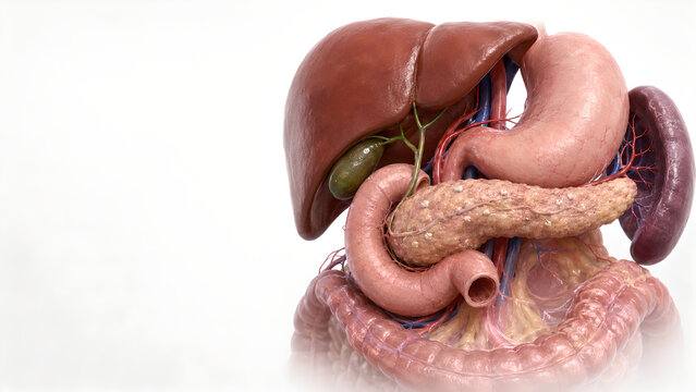 Chronic Pancreatitis 3D Anatomy Illustration With Pancreatic Calcifications for Digestive Health Education