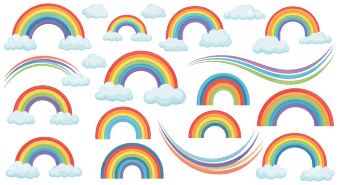 Colorful rainbow illustrations with clouds.
