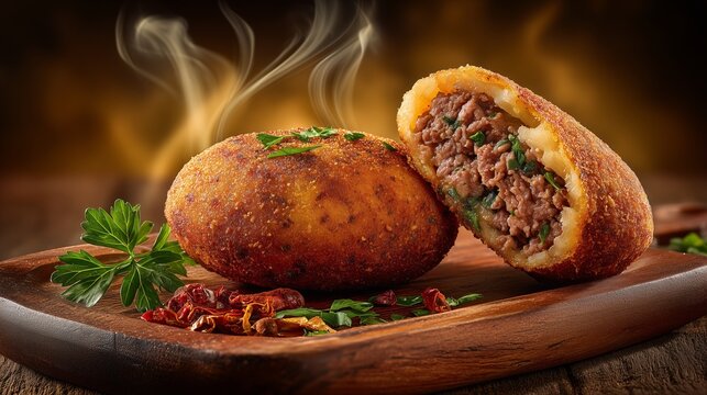 Crispy Stuffed Potato Croquette with Ground Beef Filling, Hot Appetizer for Restaurant Menu, Traditional Papa Rellena and Gourmet Comfort Food
