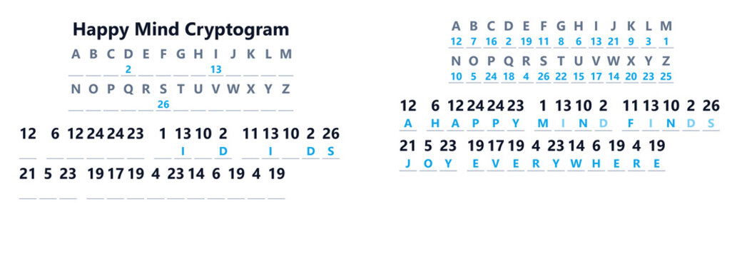 Happy mind cryptogram puzzle worksheet