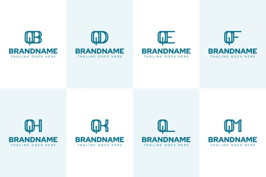 Letters QB QD QE QF QH QK QL QM Logo Monogram Set, for BQ DQ EQ FQ HQ KQ LQ MQ initials
