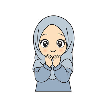 Cute Islamic girl cartoon vector illustration element with charming animation style.