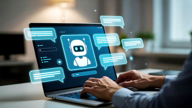 Chatbot artificial intelligence engaging in conversation on a laptop screen