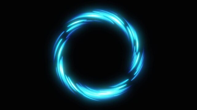 Glowing blue particle circle blue fire smoke effect swirling circular ring particle vortex motion graphics on dark background.