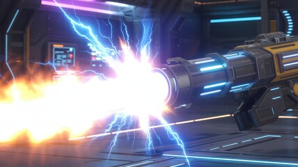 Fototapeta premium Futuristic Laser Weapon Shooting Electric Energy with Lightning Effects