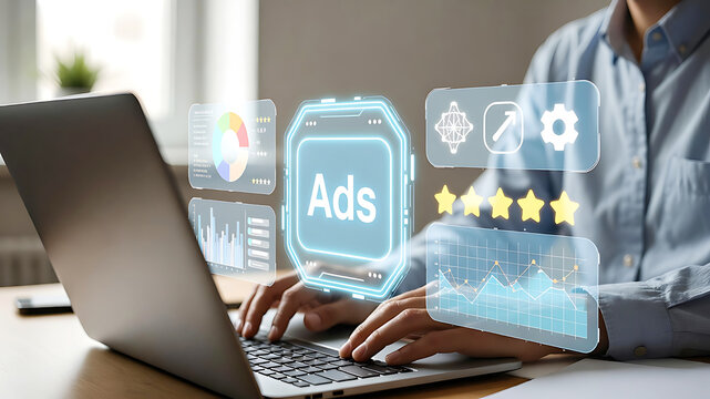 Digital advertising analytics on futuristic interface