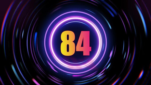 Futuristic neon light display with glowing purple rings and orange numbers on dark background