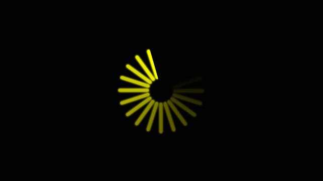 Glowing neon yellow circular loading icon isolated on transparent background, futuristic cyberpunk progress bar spinner vector