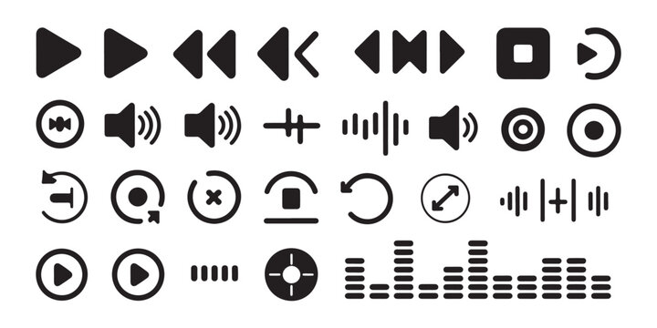 Media player control vector icons set. simple multimedia audio and video button sign collection.