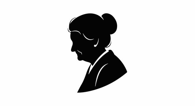 Silhouette of an elderly woman with her hair in a bun, profile view