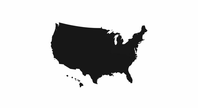 Solid black silhouette of the contiguous United States map, including Hawaii islands