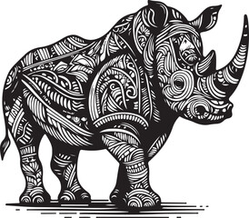 An isolated rhino vector illustration and a large wild mammal sculpture, perfect for a zoo safari or nature decoration © saidar