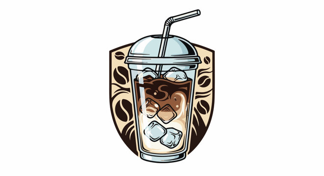 Refreshing iced coffee drink with cream and ice in a plastic cup