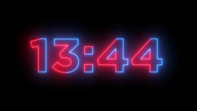 glowing neon 15 minute Countdown. neon 15 to 14 minute Countdown timer on black background. neon Countdown timer from 15 minute to 14 minute suitable for presentations, educational.