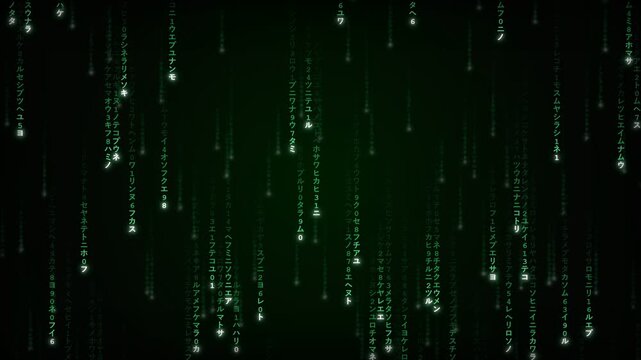 Digital Rain Effect with Falling Green Binary Code on Dark Background.