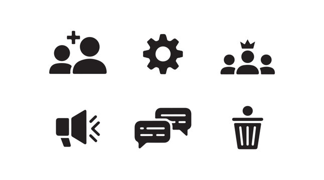 Set of UI icons for team communication management and trash functions in web applications.