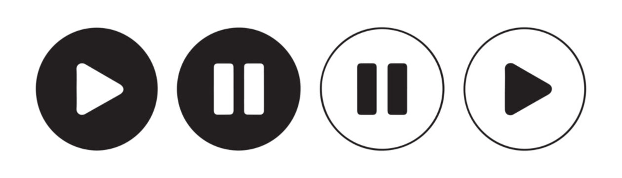 Play and pause buttons set. media player buttons collection in modern design style. vector illustration.