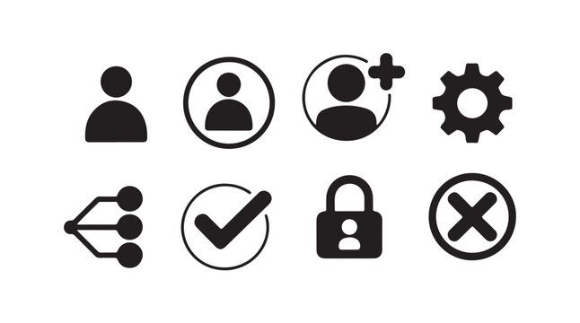 Set of minimalist user interface icons representing system settings and network status.