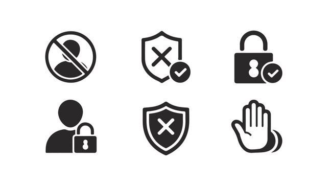 Set of security and privacy protection icons for website interface or mobile application.