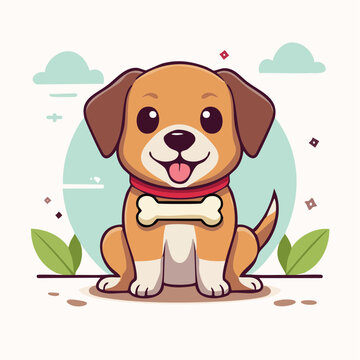 Cute cartoon puppy with a bone
