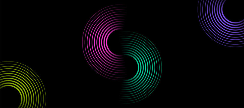 Abstract geometric dark background with varied semicircle line patterns in the corners.