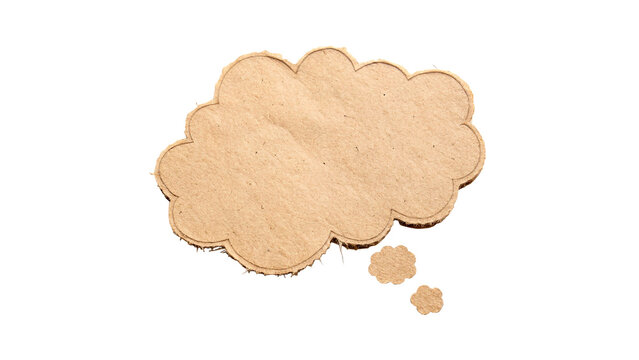 A blank rustic speech bubble shape crafted from old textured vintage paper isolated on transparent background