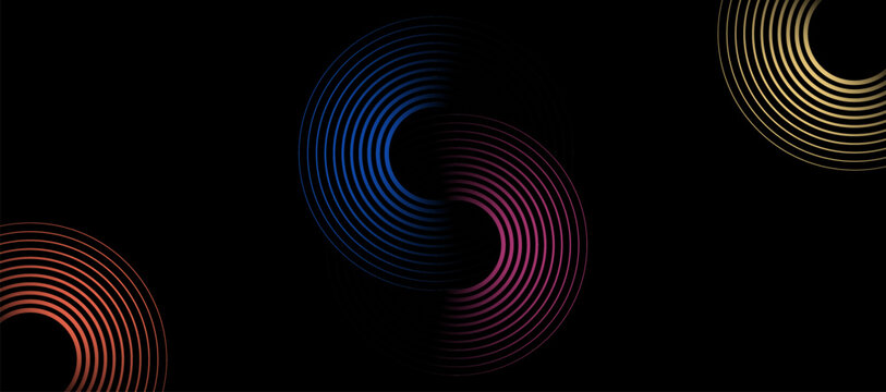 Abstract circular lines creating an S shape with additional circles in a dark setting.