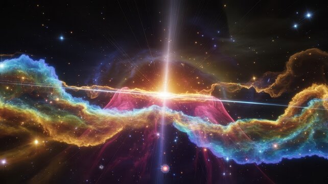 Vibrant Cosmic Explosion with Bright Light and Colorful Nebula in Space
