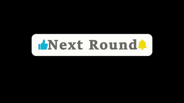 Animated next round button with white text and thumbs up on red background