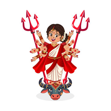 Durga Puja Navratri festival cartoon vector illustration