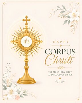 Religious Corpus Christi celebration greeting illustration with floral patterns - ai generative