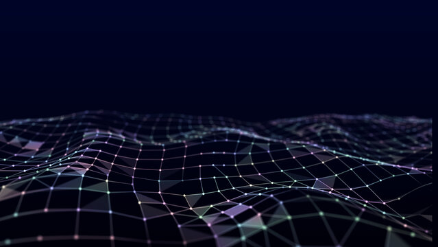 Wave with triangular shapes. Information flows. Technological foundations. 3D visualization.