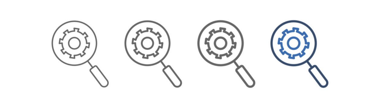 
Discovery outline icon set with magnifying glass and gear design