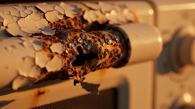 Rusted Metal Pipe Flaking and Peeling in Warm Outdoor Light