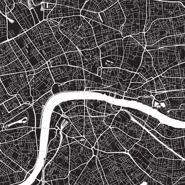 Covent Garden London UK Vector Map, Detailed District Street Map Black and White Minimalist Line Art