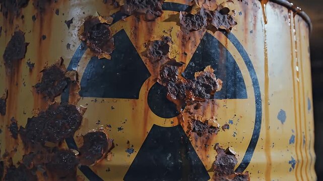 Rusty Warning Symbol Peeling and Corroding on Weathered Metal Surface