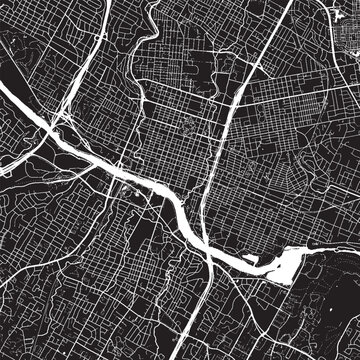 Downtown Austin Texas Vector Map, Detailed District Street Map Black and White Minimalist Line Art