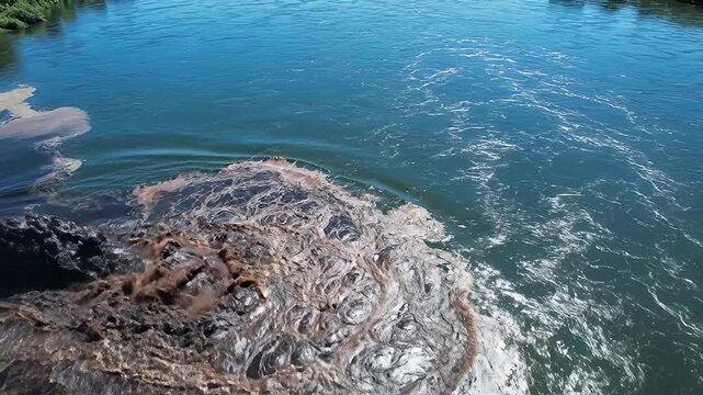 Polluted Water Swirling and Flowing Into Blue River from Industrial Drainage Point