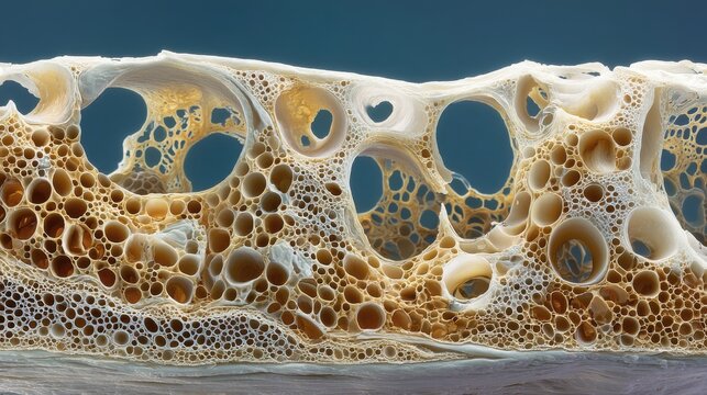 Close-up of porous bone structure detailed texture
