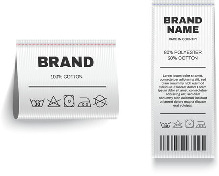 Clothing labels with brand name and garment care instructions set.
