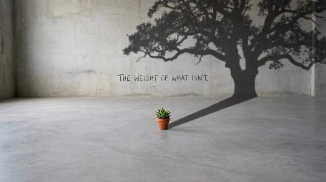 Small Plant Looking at Shadow of Large Tree Comparison Concept