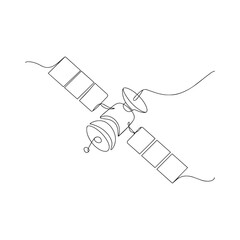Obraz premium Continuous line drawing of a satellite, representing technology, space, and communication.