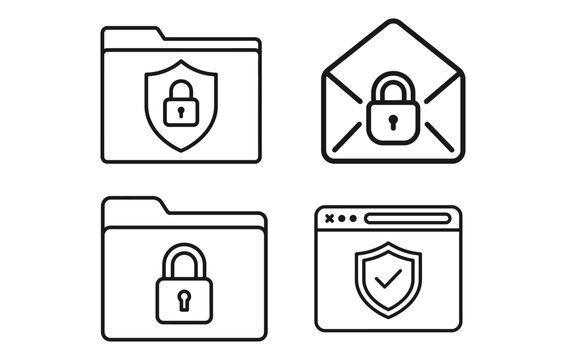 Document and file security icon set including locked folders encrypted email and safe browsing vector