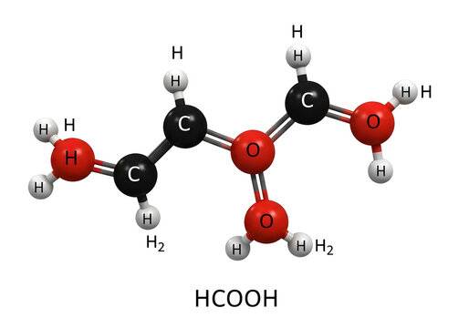3D Molecular Structure of Formic Acid (HCOOH) with Ball and Stick Model, Scientific Illustration