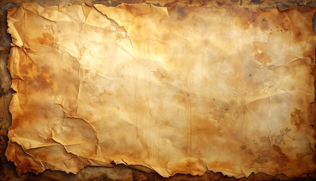 Aged parchment texture background with torn edges for graphic design