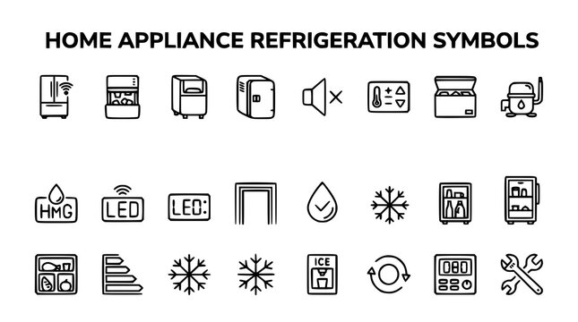 Modern Refrigerator Appliance Outline Icons Editable Stroke Vector Set