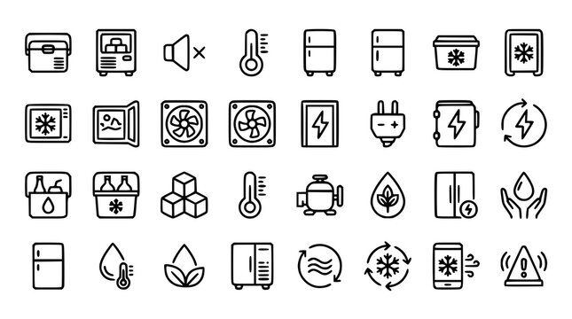 Fridge Line Icons Set Editable Stroke Cooling Appliance Vector Collection
